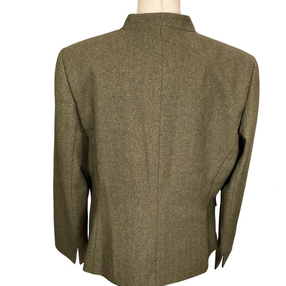 Le Suit Skirt Set Women 14 Olive Green Herringbone‎ Minimalist Career Structured